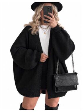 Plus Size Open Front Oversized Cardigan Sweater Long Sleeve Knit Layer